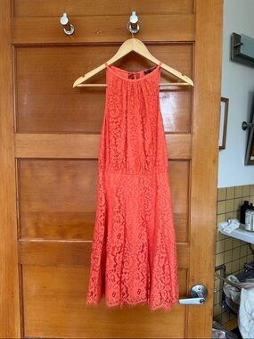 Juicy Couture Coral Lace Halter Midi Dress